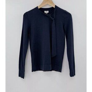 J.Crew Factory Navy Blue 100% Cotton Tie Neck Long Sleeve Sweater XXS Preppy‎